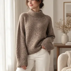Cedar Mist Turtleneck Sweater – Women’s Top Down Turtleneck Sweater Knitting Pattern