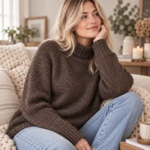 Cocoa Cloud Sweater – Funnel Neck Raglan Knitting Pattern
