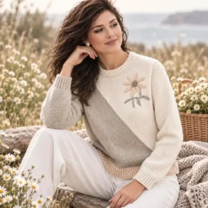 Meadow Bloom Sweater – Color Block Floral Knitting Pattern